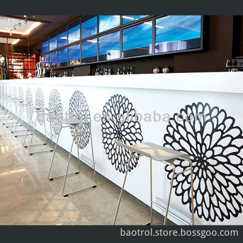 Modern commercial bar counter with beautiful flower craving